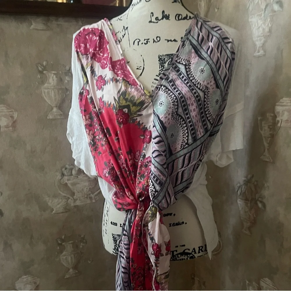 FREE PEOPLE PICK YOUR SCARF SPLIT TUNIC MAXI TEE  LARGE PINK COMBO